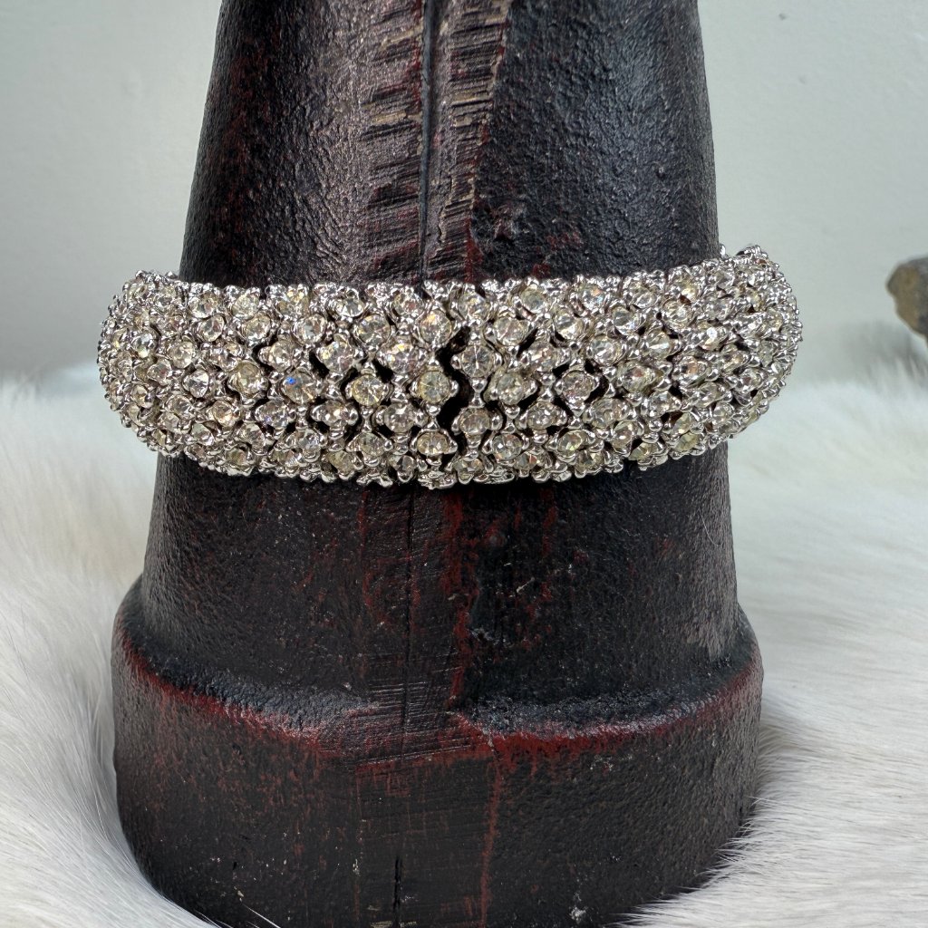 Vintage Goldette Swarovski Articulated Rhinestone Rhodium Bracelet W/ Tag